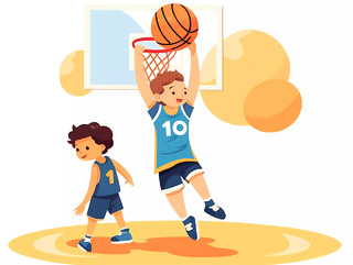 体育教育篮球兴趣班招生卡通人物男孩打篮球场景